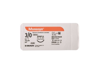 MONOSYN фіолетовий, розмір USP 3/0 (2) довжина 70см колюча голка 1/2 кола, HR30, пакування RCP