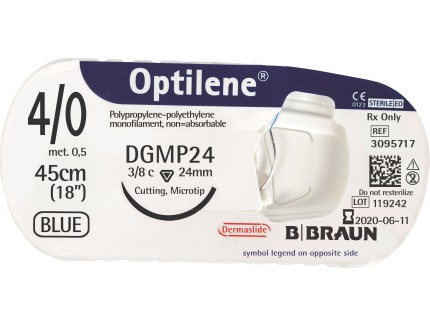 OPTILENE, розмір USP 6/0 (0,7) довжина 75см 2 колючі голки, 3/8 кола, довжина (мм) 13 CV2, пакування