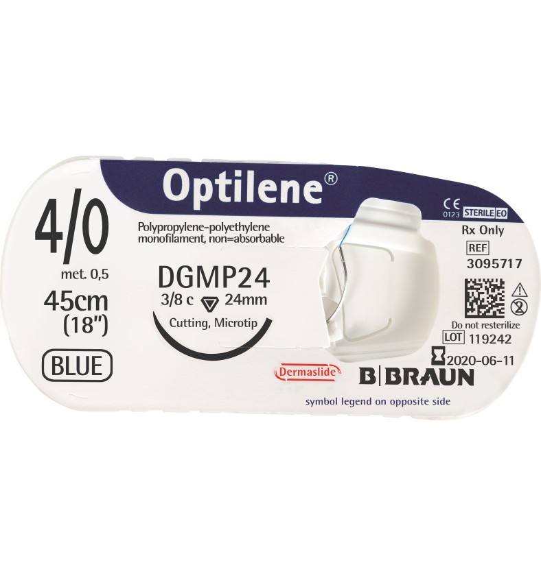 OPTILENE, розмір USP 6/0 (0,7) довжина 75см 2 колючі голки, 3/8 кола, довжина (мм) 13 CV2, пакування