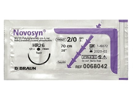 NOVOSYN фіолетовий, розмір USP 3/0 (2) довжина 70см колюча голка, 5/8 кола, довжина (мм) 26, пакування DDP