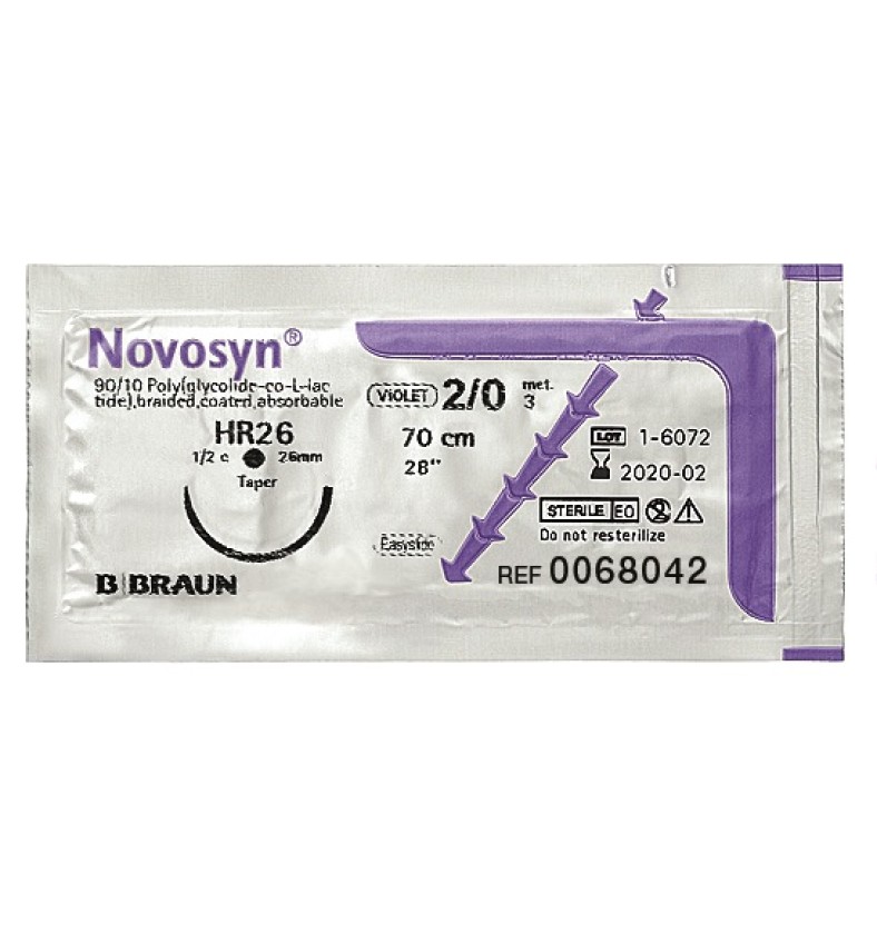 NOVOSYN фіолетовий, розмір USP 3/0 (2) довжина 70см колюча голка, 5/8 кола, довжина (мм) 26, пакування DDP